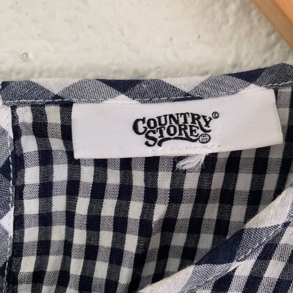 Country Store Navy Blue Gingham Tiered Babydoll Dress Cotton Mixed Check Midi - Picture 4 of 8